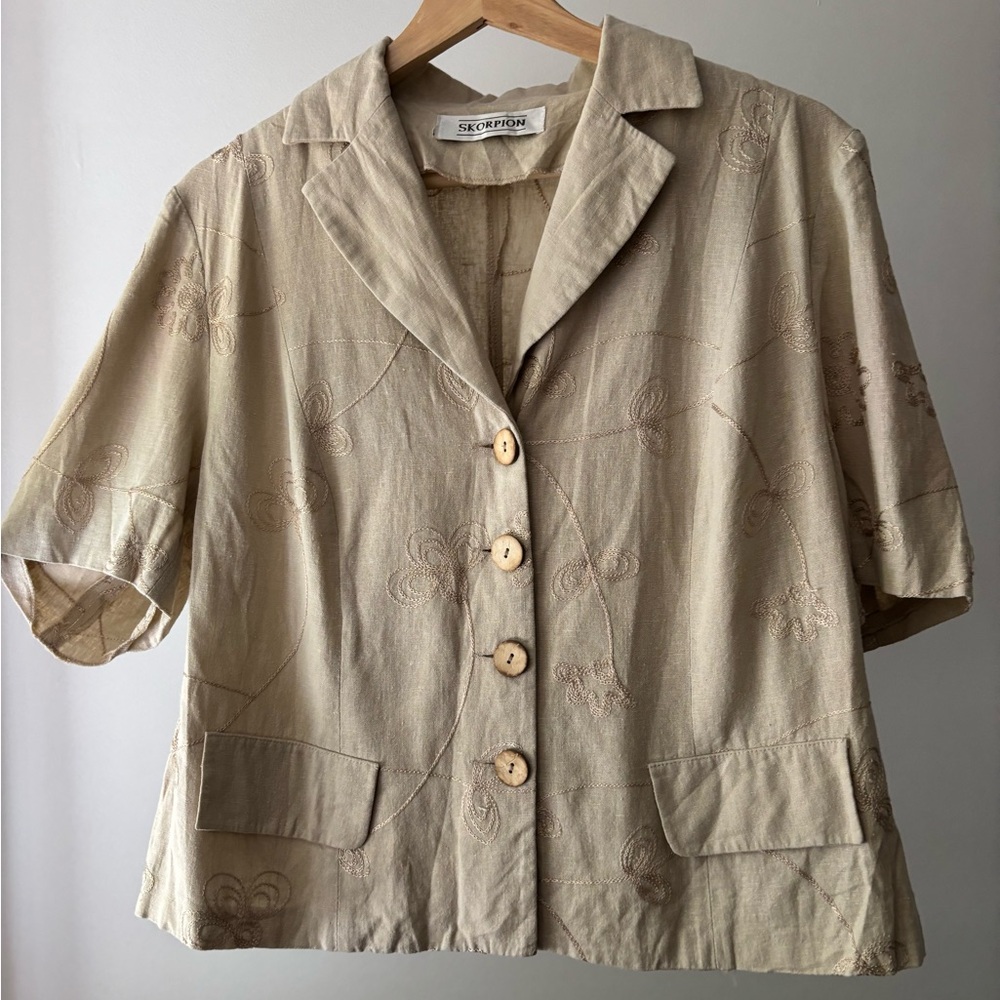 1990s Cropped Embroidered Linen Blouse